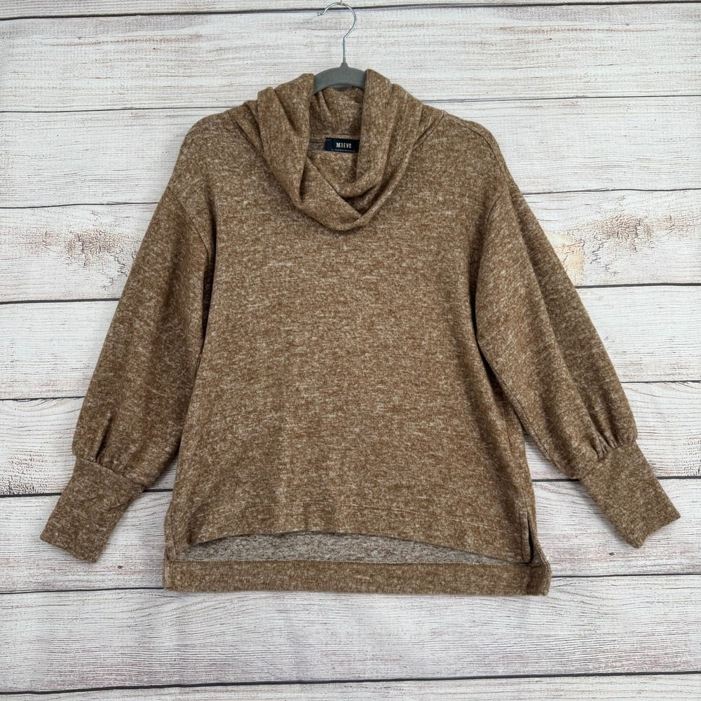 Maeve Cowl Neck Sweater Womens XS Petite Brown Marled Balloon Sleeve OBI678870